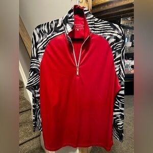 Bermuda Sands Red & Zebra-Print Quarter-Zip Women's Top
